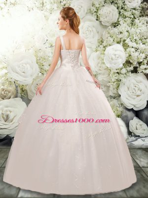 Straps Sleeveless Lace Up Wedding Gown White Tulle