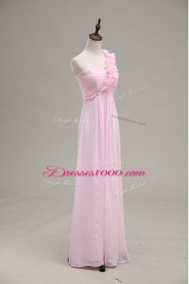 Baby Pink Chiffon Zipper Celebrity Dresses Sleeveless Floor Length Ruching