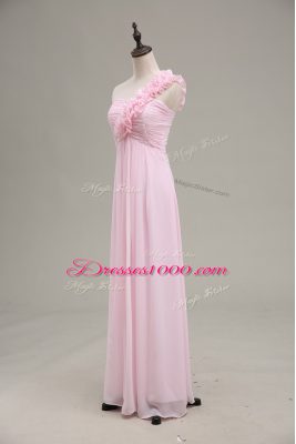 Baby Pink Chiffon Zipper Celebrity Dresses Sleeveless Floor Length Ruching