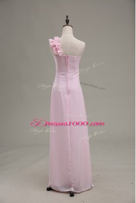 Baby Pink Chiffon Zipper Celebrity Dresses Sleeveless Floor Length Ruching