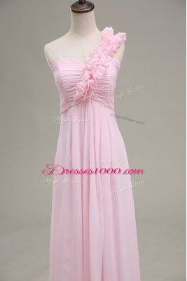 Baby Pink Chiffon Zipper Celebrity Dresses Sleeveless Floor Length Ruching