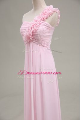 Baby Pink Chiffon Zipper Celebrity Dresses Sleeveless Floor Length Ruching