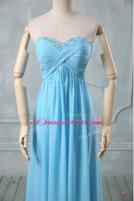 Edgy Floor Length Baby Blue Evening Dress Sweetheart Sleeveless Backless