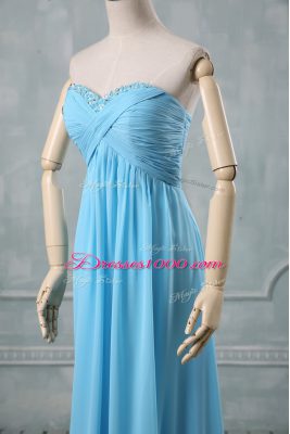 Edgy Floor Length Baby Blue Evening Dress Sweetheart Sleeveless Backless