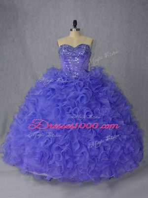 Spectacular Organza Sleeveless Quince Ball Gowns Brush Train and Beading