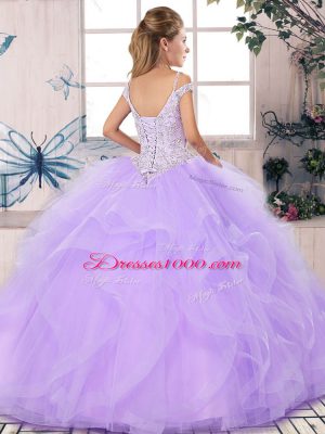 Captivating Brown Off The Shoulder Lace Up Beading and Ruffles Quinceanera Dresses Sleeveless
