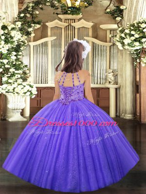 Elegant Floor Length Hot Pink Little Girls Pageant Dress Tulle Sleeveless Appliques