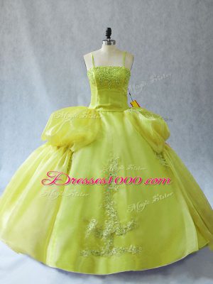 Straps Sleeveless Organza Quinceanera Dress Appliques Lace Up