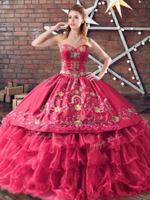 Discount Sweetheart Sleeveless Satin and Organza Sweet 16 Dresses Embroidery and Ruffled Layers Lace Up