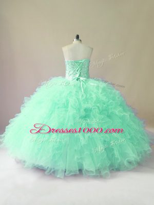 Apple Green Lace Up Sweetheart Beading and Ruffles Quinceanera Dresses Tulle Sleeveless