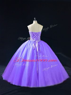 Dramatic Lavender Tulle Lace Up Sweetheart Sleeveless Floor Length Quinceanera Dresses Beading