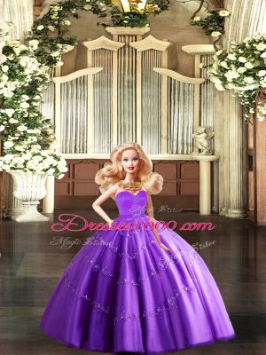 Sweetheart Sleeveless Vestidos de Quinceanera Floor Length Beading Eggplant Purple Tulle