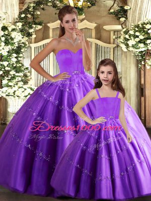 Sweetheart Sleeveless Vestidos de Quinceanera Floor Length Beading Eggplant Purple Tulle