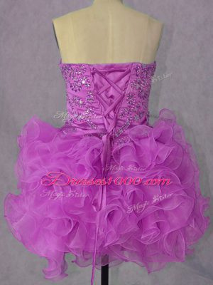 Inexpensive Beading and Ruffles Party Dress for Girls Lilac Lace Up Sleeveless Mini Length