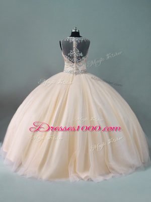 Champagne Zipper Quinceanera Dresses Beading Sleeveless Floor Length