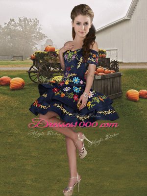 Decent Off The Shoulder Sleeveless Sweet 16 Quinceanera Dress Floor Length Embroidery Royal Blue Tulle