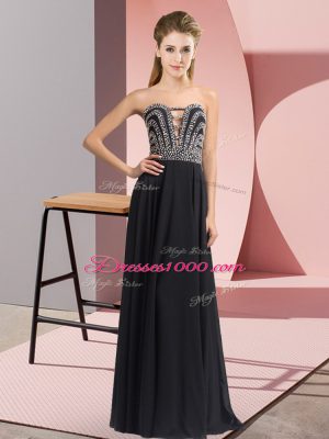 Black Empire Beading Prom Evening Gown Lace Up Chiffon Sleeveless Floor Length