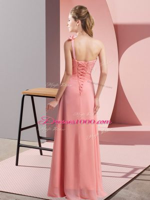 Glorious One Shoulder Sleeveless Chiffon Bridesmaid Dress Hand Made Flower Lace Up