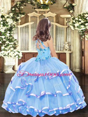 Eye-catching Sleeveless Lace Up Floor Length Appliques and Ruffled Layers High School Pageant Dress