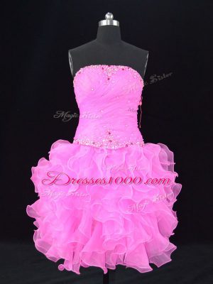 Best Selling Pink Ball Gowns Organza Strapless Sleeveless Beading Lace Up Homecoming Party Dress