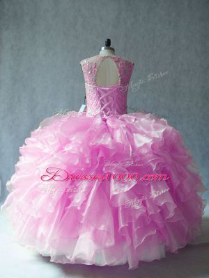 Scoop Sleeveless Sweet 16 Dress Floor Length Beading and Ruffles Lilac Organza