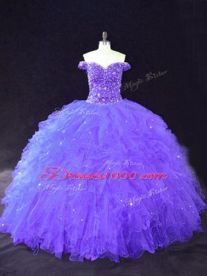 Beautiful Purple Vestidos de Quinceanera Sweet 16 and Quinceanera with Beading Off The Shoulder Sleeveless Lace Up