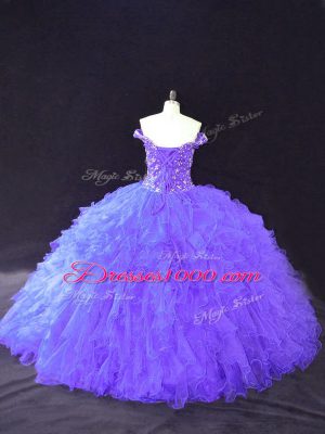 Beautiful Purple Vestidos de Quinceanera Sweet 16 and Quinceanera with Beading Off The Shoulder Sleeveless Lace Up