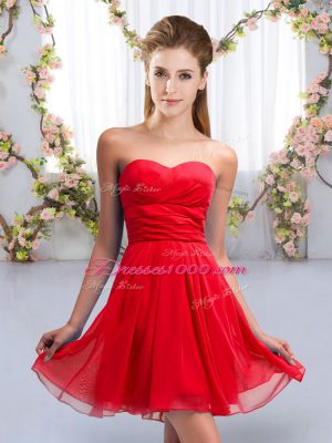 Super Mini Length Lace Up Bridesmaids Dress Red for Wedding Party with Ruching