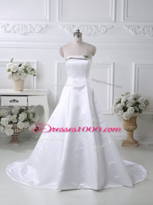 White Lace Up Going Out Dresses Ruching Sleeveless Court Train
