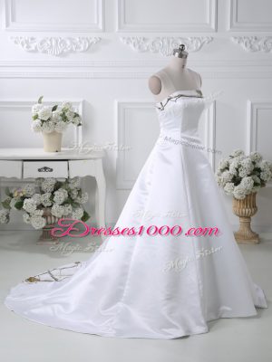 White Lace Up Going Out Dresses Ruching Sleeveless Court Train