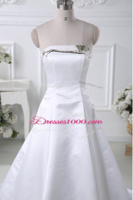 White Lace Up Going Out Dresses Ruching Sleeveless Court Train