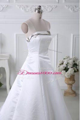 White Lace Up Going Out Dresses Ruching Sleeveless Court Train