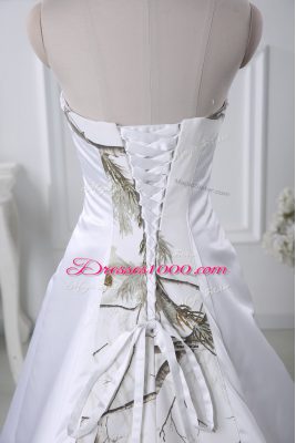 White Lace Up Going Out Dresses Ruching Sleeveless Court Train