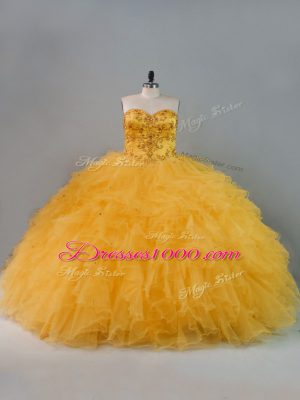 Stunning Sleeveless Lace Up Floor Length Beading and Ruffles Ball Gown Prom Dress