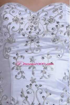 White Sleeveless Brush Train Beading and Pick Ups Wedding Gowns