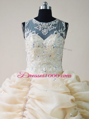 Cheap Floor Length Champagne Quince Ball Gowns Scoop Sleeveless Lace Up