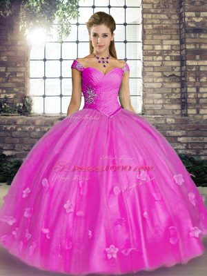 Charming Lilac Ball Gowns Tulle Off The Shoulder Sleeveless Beading and Appliques Floor Length Lace Up Sweet 16 Quinceanera Dress