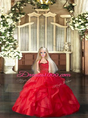 Graceful Sleeveless Floor Length Ruffles Lace Up Sweet 16 Quinceanera Dress with Red