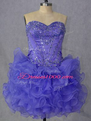 Organza Sweetheart Sleeveless Lace Up Beading and Ruffles Homecoming Dress in Lavender