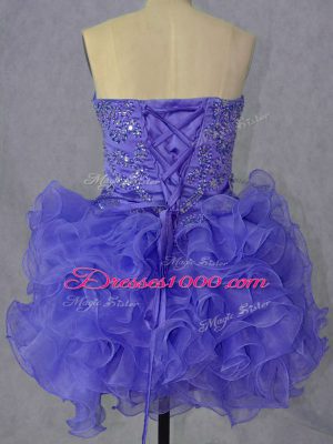 Organza Sweetheart Sleeveless Lace Up Beading and Ruffles Homecoming Dress in Lavender