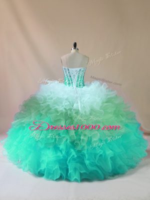 Popular Tulle Sleeveless Floor Length Quinceanera Dress and Beading and Ruffles