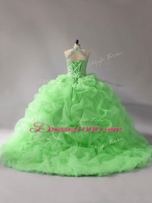 Sweet 15 Quinceanera Dress Organza Court Train Sleeveless Beading and Pick Ups