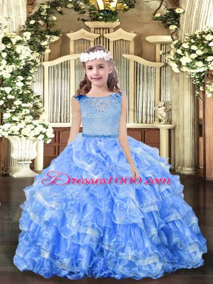 Blue Sleeveless Organza Zipper Little Girl Pageant Dress for Party and Sweet 16 and Wedding Party