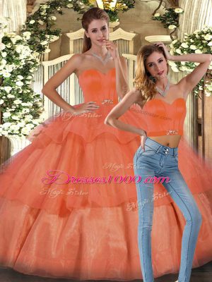 Admirable Ball Gowns 15 Quinceanera Dress Orange Sweetheart Organza Sleeveless Floor Length Lace Up