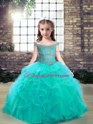 Superior Sleeveless Beading and Ruffles Lace Up Party Dress for Girls