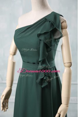 Shining One Shoulder Sleeveless Chiffon Homecoming Party Dress Ruching Zipper