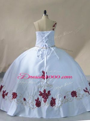 Customized One Shoulder Sleeveless Lace Up Quinceanera Dress White Satin