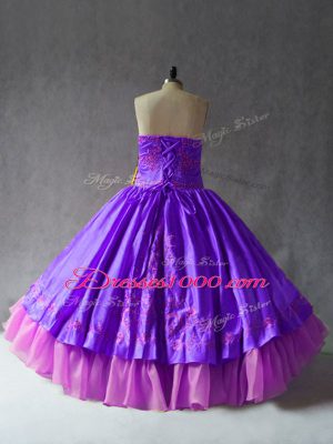 Nice Sleeveless Floor Length Embroidery Lace Up Sweet 16 Dresses with Purple