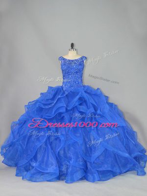 Ball Gowns Sleeveless Royal Blue 15th Birthday Dress Brush Train Lace Up