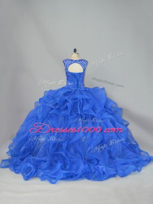 Ball Gowns Sleeveless Royal Blue 15th Birthday Dress Brush Train Lace Up